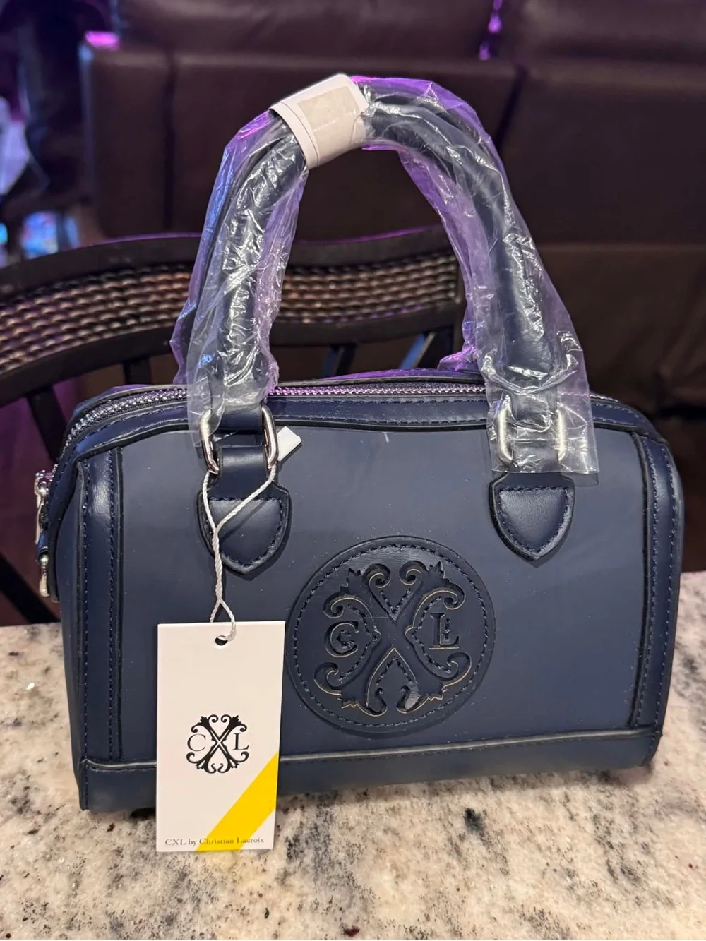 Christian Lacroix Blue Leather Logo Satchel
8” wide
6” tall 
4” handles - Picture 2 of 8